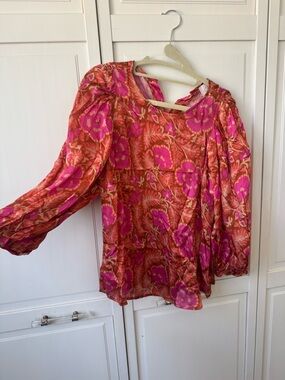 Cleobella Pink & Orange Floral Puff-Sleeve Blouse